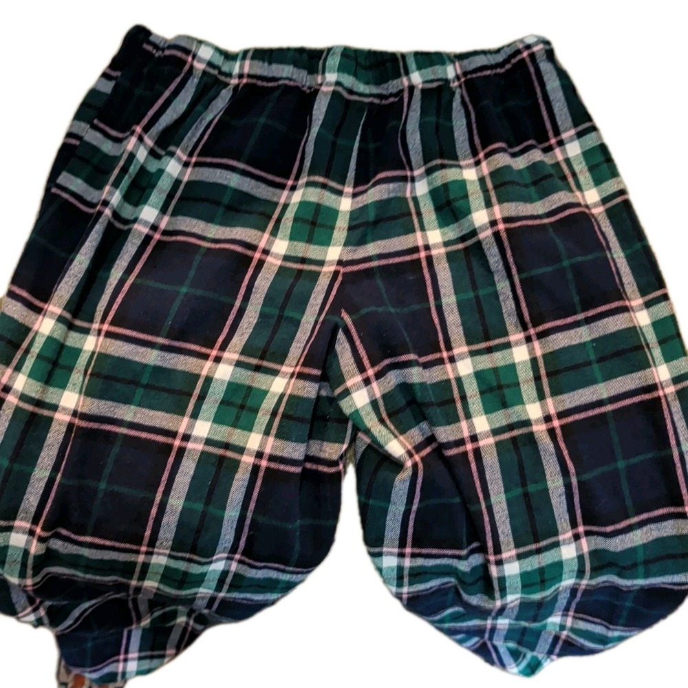 Liz Claiborne Women's Pants Drawstring Green Navy Pink Plaid Flannel Size L - Picture 3 of 3